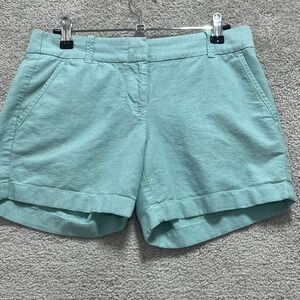 J. Crew Shorts‎ Women's 0 Mint Green Flat Front Chino Cotton Belted Hook & Eye